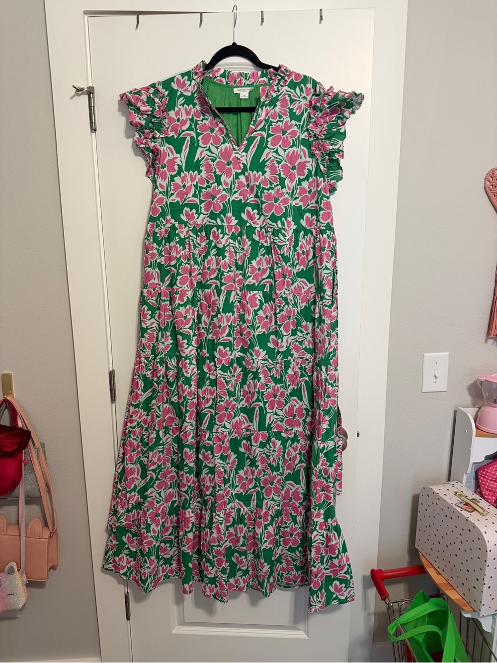 Chic Soul Green & Pink Floral Tiered Maxi Dress